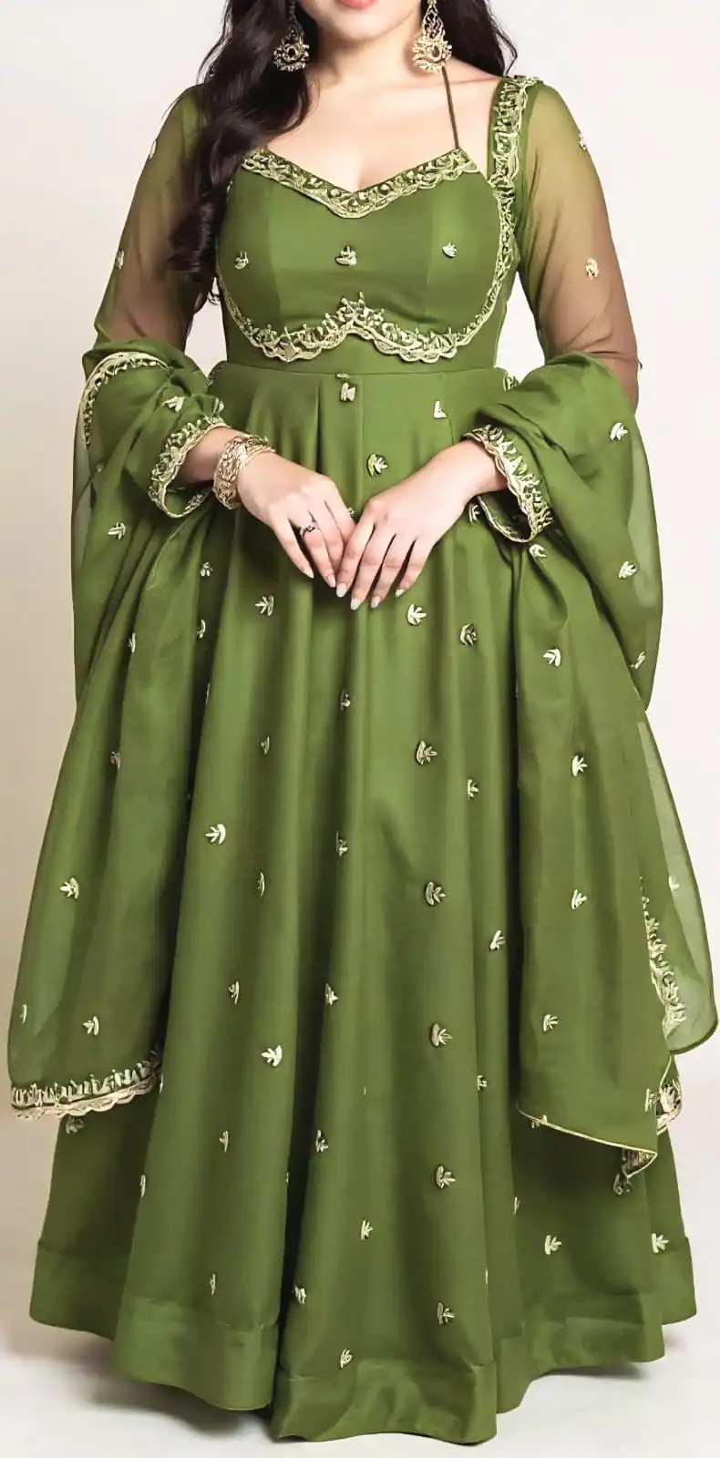 Green Georgette Embroidery Work Gown | Gowns, Bollywood Gowns, Creative Gowns, Designer Gowns, Embroidered Gowns, Party Wear Gowns