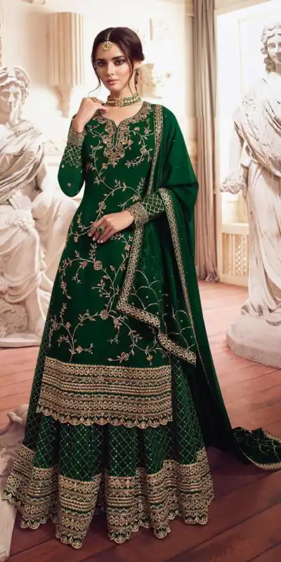 Green Georgette Embroidery Work Salwar Suit | Jump Suits, Salwar suit, Casual Suits, Creative suits, Designer Suits, Palazzo Suits, Party Wear Suits, Patiala Suits, Straight Suits