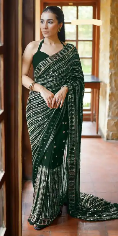 Green Georgette Embroidery Work Saree | Sarees, Bollywood Sarees, Creative Sarees, Designer Sarees, Embroidered Sarees, Ethnic Saree, Modern Digital sarees, Party Wear Sarees