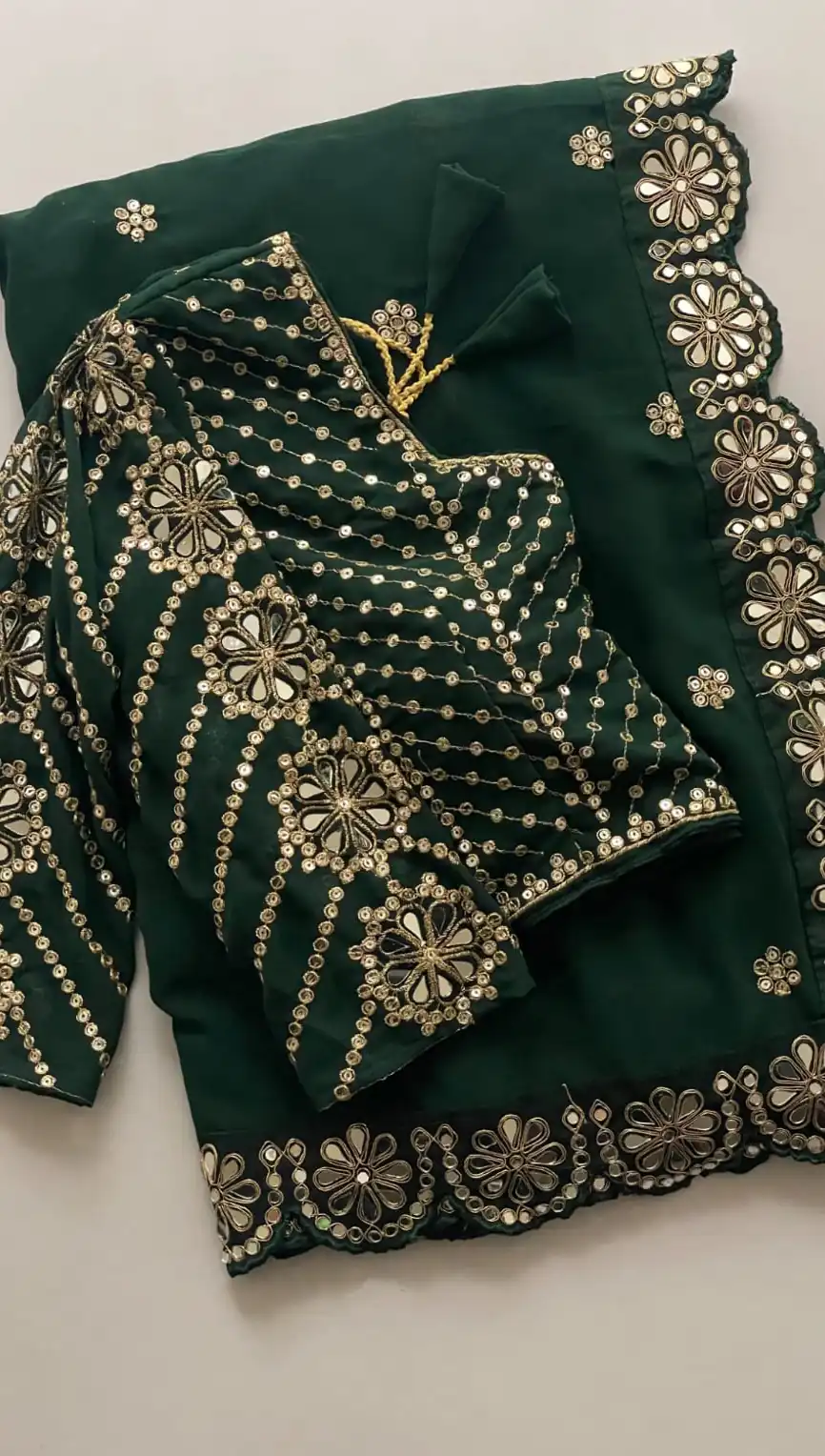 Green Georgette Mirror Sequence Work Saree | Sarees, Bollywood Sarees, Creative Sarees, Designer Sarees, Embroidered Sarees, Ethnic Saree, Modern Digital sarees, Party Wear Sarees