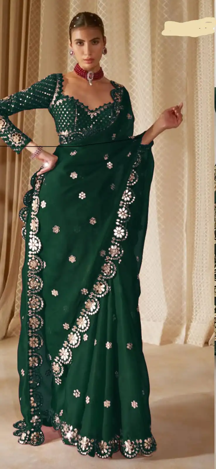 Green Georgette Mirror Sequence Work Saree | Sarees, Bollywood Sarees, Creative Sarees, Designer Sarees, Embroidered Sarees, Ethnic Saree, Modern Digital sarees, Party Wear Sarees