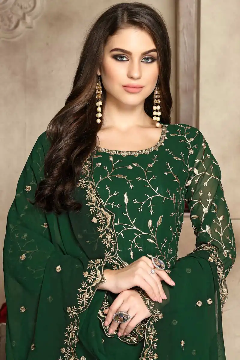 Green Georgette Multi Thread Zari Anarkali Suit | Anarkali Suits, Bollywood Anarkali, Creative-Anarkali, Designer Anarkali, Embroidered Anarkali, Party Wear Anarkali