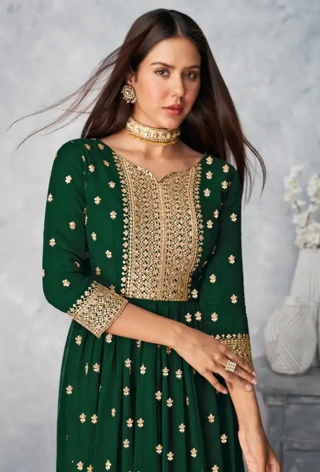 Green Georgette Sequence Work Salwar Suit | Jump Suits, Salwar suit, Casual Suits, Creative suits, Designer Suits, Palazzo Suits, Party Wear Suits, Patiala Suits, Straight Suits