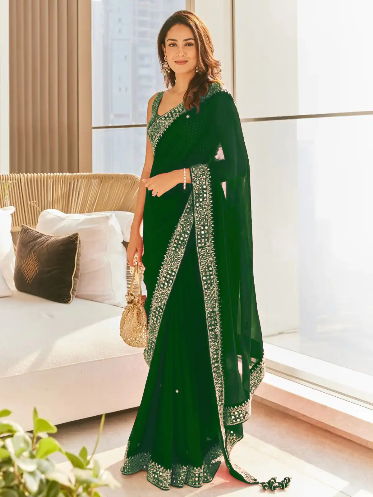 Green Georgette Thread Sequence Work Saree | Sarees, Bollywood Sarees, Creative Sarees, Designer Sarees, Embroidered Sarees, Ethnic Saree, Modern Digital sarees, Party Wear Sarees