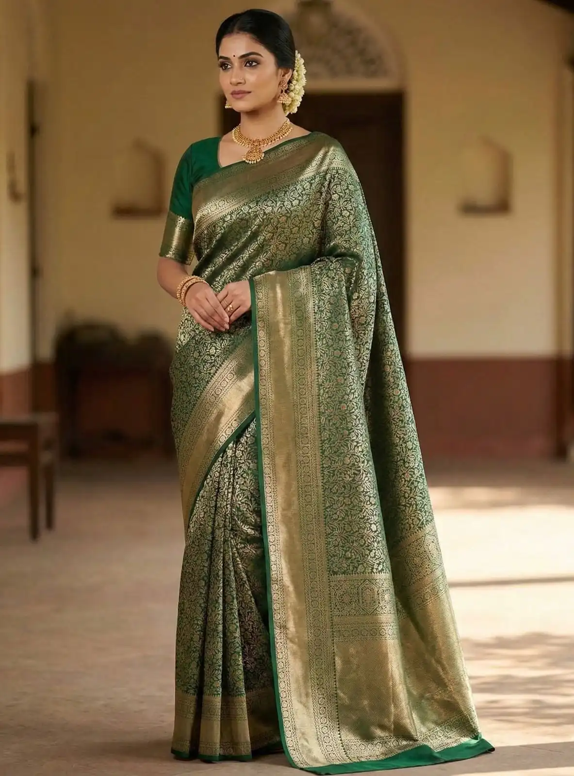 Green Lichi Silk All Over Border Work Saree | Sarees, Bollywood Sarees, Creative Sarees, Designer Sarees, Embroidered Sarees, Ethnic Saree, Modern Digital sarees, Party Wear Sarees