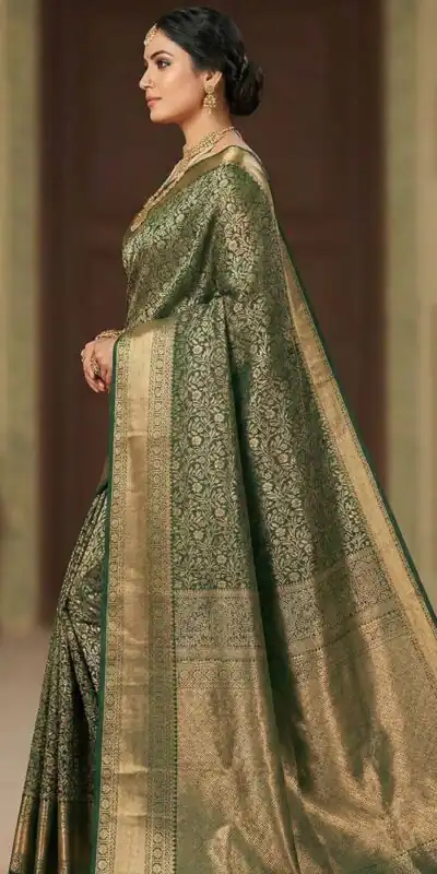 Green Lichi Silk All Over Border Work Saree | Sarees, Bollywood Sarees, Creative Sarees, Designer Sarees, Embroidered Sarees, Ethnic Saree, Modern Digital sarees, Party Wear Sarees
