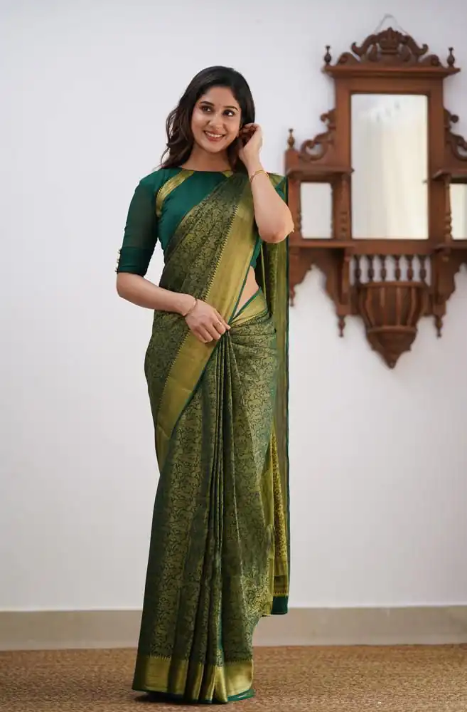 Green Lichi Silk Border Jacquard Work Saree | Sarees, Bollywood Sarees, Creative Sarees, Designer Sarees, Embroidered Sarees, Ethnic Saree, Modern Digital sarees, Party Wear Sarees