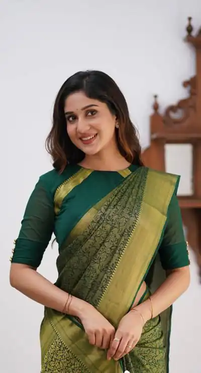 Green Lichi Silk Border Jacquard Work Saree | Sarees, Bollywood Sarees, Creative Sarees, Designer Sarees, Embroidered Sarees, Ethnic Saree, Modern Digital sarees, Party Wear Sarees