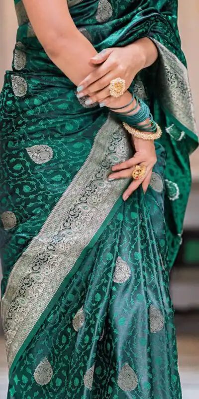 Green Lichi Silk Border Saree | Sarees, Bollywood Sarees, Creative Sarees, Designer Sarees, Embroidered Sarees, Ethnic Saree, Modern Digital sarees, Party Wear Sarees