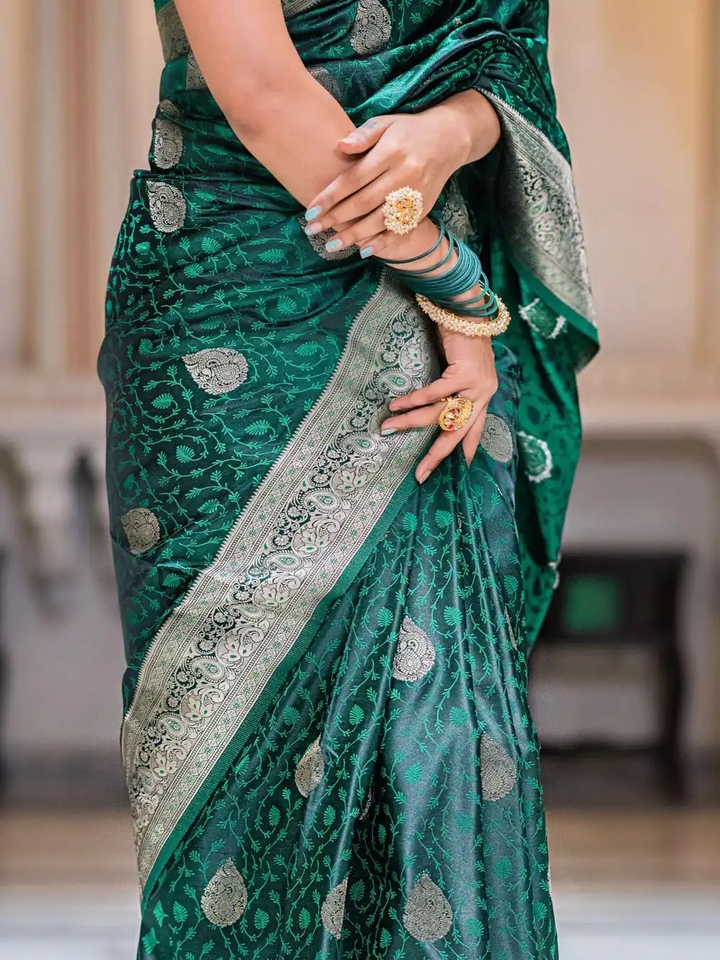 Green Lichi Silk Border Saree | Sarees, Bollywood Sarees, Creative Sarees, Designer Sarees, Embroidered Sarees, Ethnic Saree, Modern Digital sarees, Party Wear Sarees