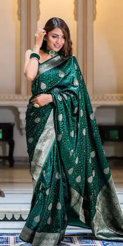 Green Lichi Silk Border Saree | Sarees, Bollywood Sarees, Creative Sarees, Designer Sarees, Embroidered Sarees, Ethnic Saree, Modern Digital sarees, Party Wear Sarees