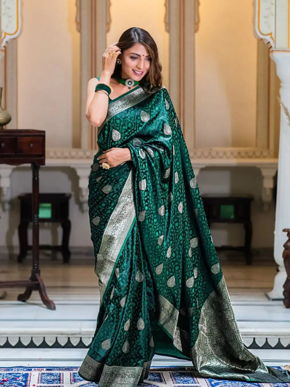 Green Lichi Silk Border Saree | Sarees, Bollywood Sarees, Creative Sarees, Designer Sarees, Embroidered Sarees, Ethnic Saree, Modern Digital sarees, Party Wear Sarees