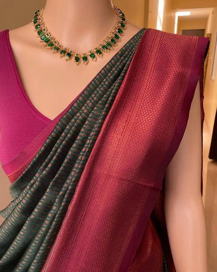 Green Lichi Silk Jacquard Border Lace Work Saree | Sarees, Bollywood Sarees, Creative Sarees, Designer Sarees, Embroidered Sarees, Ethnic Saree, Modern Digital sarees, Party Wear Sarees
