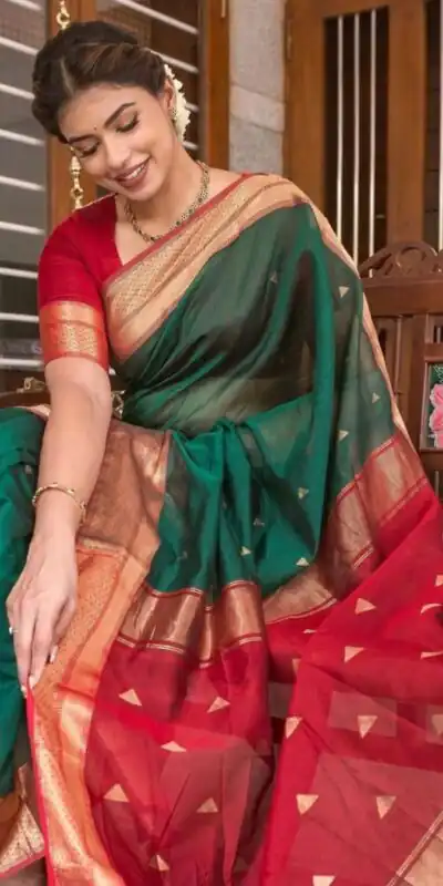 Green Lichi Silk Jacquard Border Saree | Sarees, Bollywood Sarees, Creative Sarees, Designer Sarees, Embroidered Sarees, Ethnic Saree, Modern Digital sarees, Party Wear Sarees