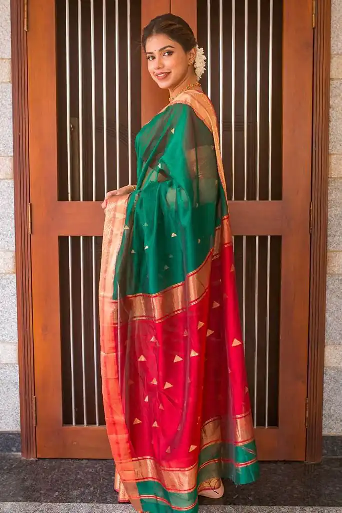 Green Lichi Silk Jacquard Border Saree | Sarees, Bollywood Sarees, Creative Sarees, Designer Sarees, Embroidered Sarees, Ethnic Saree, Modern Digital sarees, Party Wear Sarees
