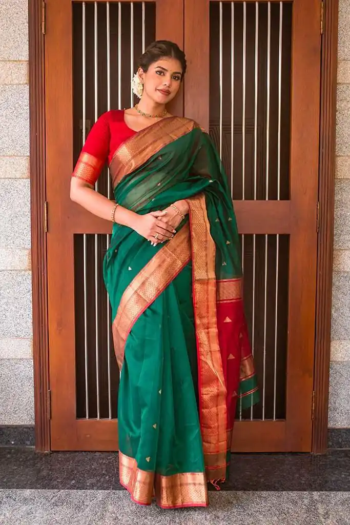 Green Lichi Silk Jacquard Border Saree | Sarees, Bollywood Sarees, Creative Sarees, Designer Sarees, Embroidered Sarees, Ethnic Saree, Modern Digital sarees, Party Wear Sarees