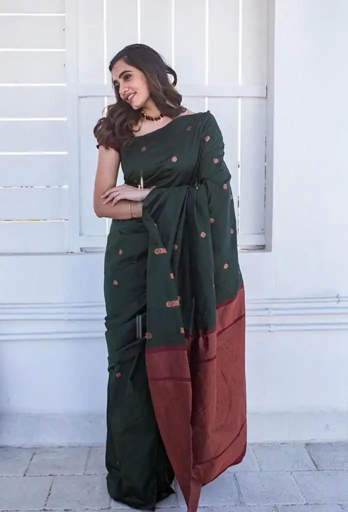 Green Lichi Silk Jacquard Saree | Sarees, Bollywood Sarees, Creative Sarees, Designer Sarees, Embroidered Sarees, Ethnic Saree, Modern Digital sarees, Party Wear Sarees