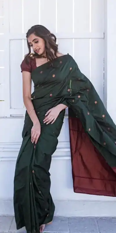 Green Lichi Silk Jacquard Saree | Sarees, Bollywood Sarees, Creative Sarees, Designer Sarees, Embroidered Sarees, Ethnic Saree, Modern Digital sarees, Party Wear Sarees