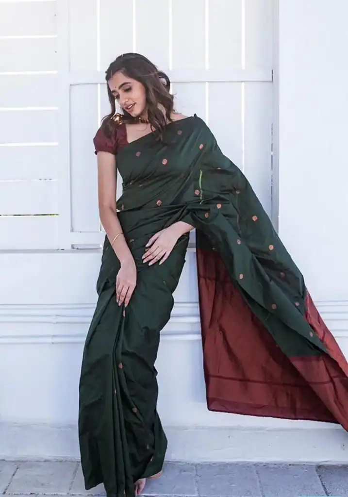 Green Lichi Silk Jacquard Saree | Sarees, Bollywood Sarees, Creative Sarees, Designer Sarees, Embroidered Sarees, Ethnic Saree, Modern Digital sarees, Party Wear Sarees