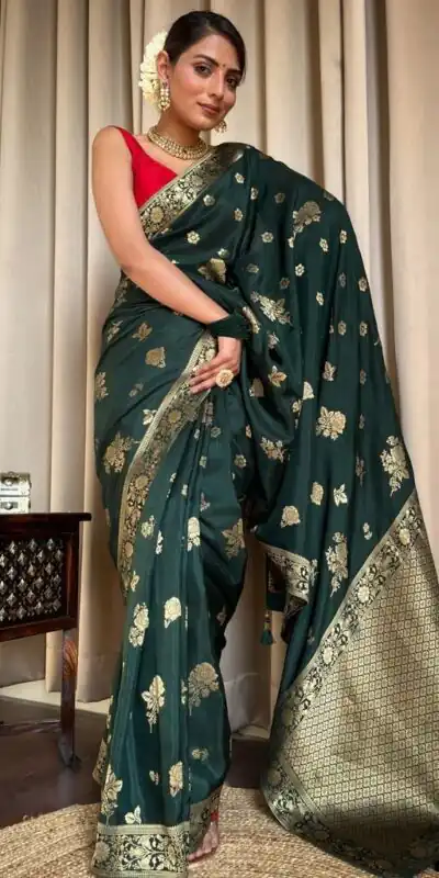 Green Lichi Silk Jacquard Work Saree | Sarees, Bollywood Sarees, Creative Sarees, Designer Sarees, Embroidered Sarees, Ethnic Saree, Modern Digital sarees, Party Wear Sarees
