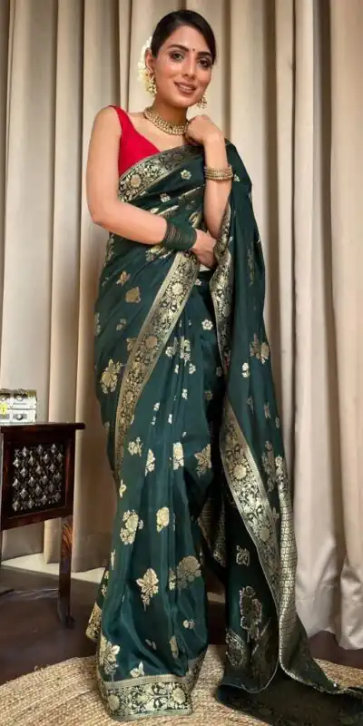 Green Lichi Silk Jacquard Work Saree | Sarees, Bollywood Sarees, Creative Sarees, Designer Sarees, Embroidered Sarees, Ethnic Saree, Modern Digital sarees, Party Wear Sarees