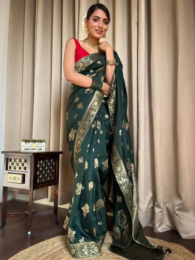 Green Lichi Silk Jacquard Work Saree | Sarees, Bollywood Sarees, Creative Sarees, Designer Sarees, Embroidered Sarees, Ethnic Saree, Modern Digital sarees, Party Wear Sarees