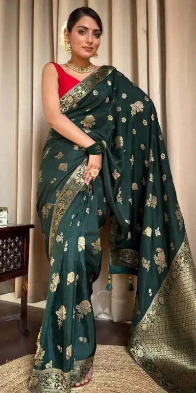 Green Lichi Silk Jacquard Work Saree | Sarees, Bollywood Sarees, Creative Sarees, Designer Sarees, Embroidered Sarees, Ethnic Saree, Modern Digital sarees, Party Wear Sarees