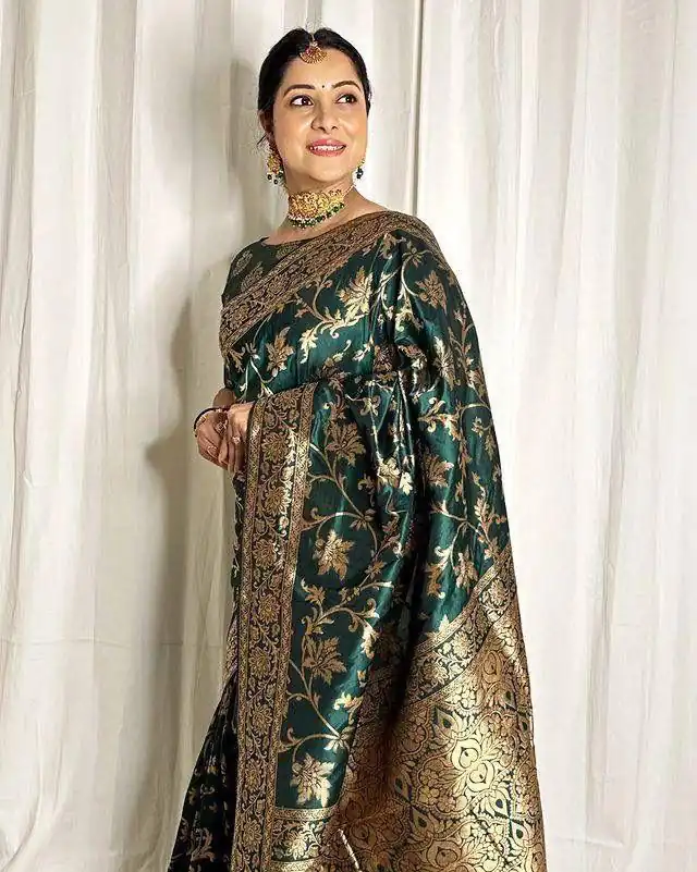 Green Lichi Silk Saree | Sarees, Bollywood Sarees, Creative Sarees, Designer Sarees, Embroidered Sarees, Ethnic Saree, Modern Digital sarees, Party Wear Sarees
