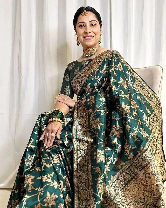 Green Lichi Silk Saree | Sarees, Bollywood Sarees, Creative Sarees, Designer Sarees, Embroidered Sarees, Ethnic Saree, Modern Digital sarees, Party Wear Sarees