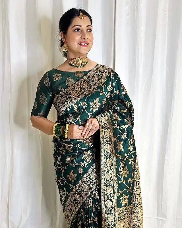 Green Lichi Silk Saree | Sarees, Bollywood Sarees, Creative Sarees, Designer Sarees, Embroidered Sarees, Ethnic Saree, Modern Digital sarees, Party Wear Sarees