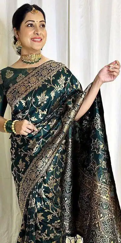 Green Lichi Silk Saree | Sarees, Bollywood Sarees, Creative Sarees, Designer Sarees, Embroidered Sarees, Ethnic Saree, Modern Digital sarees, Party Wear Sarees