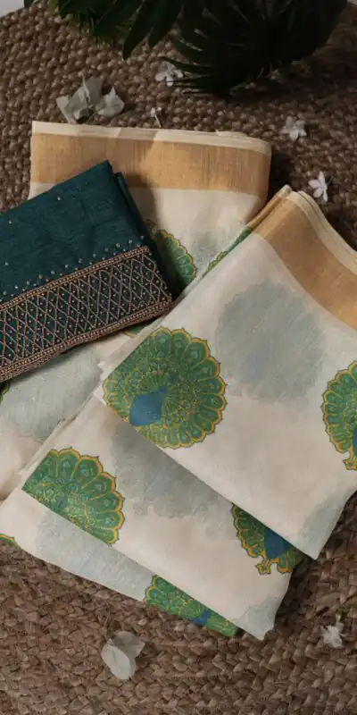 Green Onam Printed Saree | Sarees, Bollywood Sarees, Creative Sarees, Designer Sarees, Embroidered Sarees, Ethnic Saree, Modern Digital sarees, Party Wear Sarees