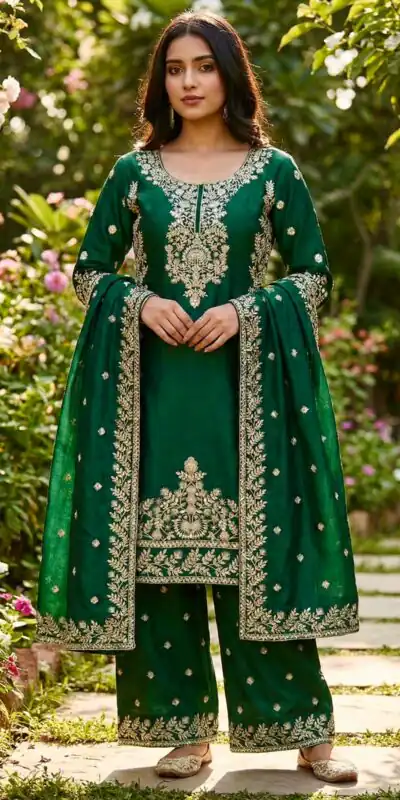 Green Organza Silk With Sequence Work Salwar Suit | Jump Suits, Salwar suit, Casual Suits, Creative suits, Designer Suits, Palazzo Suits, Party Wear Suits, Patiala Suits, Straight Suits