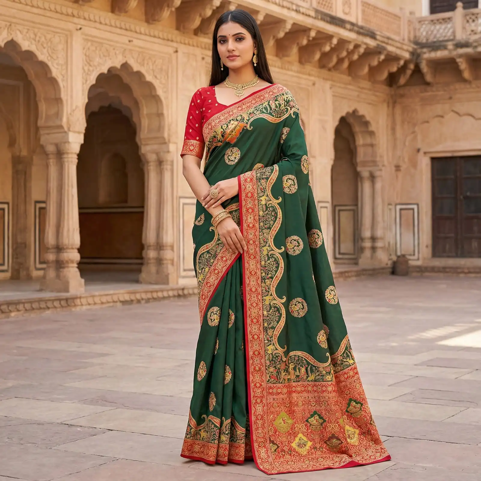 Green Pashmina Silk Woven Lace Border Saree | Sarees, Bollywood Sarees, Creative Sarees, Designer Sarees, Embroidered Sarees, Ethnic Saree, Modern Digital sarees, Party Wear Sarees