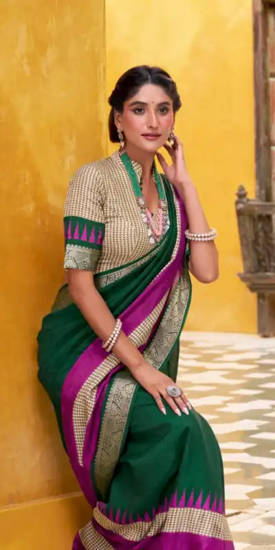Green Poly Cotton Printed Zari Saree | Sarees, Bollywood Sarees, Creative Sarees, Designer Sarees, Embroidered Sarees, Ethnic Saree, Modern Digital sarees, Party Wear Sarees