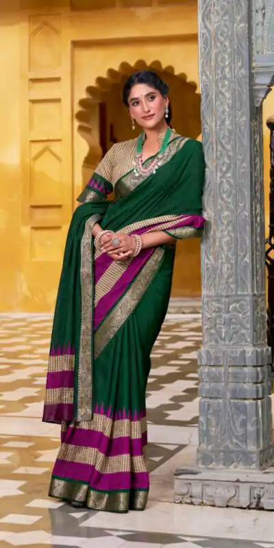 Green Poly Cotton Printed Zari Saree | Sarees, Bollywood Sarees, Creative Sarees, Designer Sarees, Embroidered Sarees, Ethnic Saree, Modern Digital sarees, Party Wear Sarees