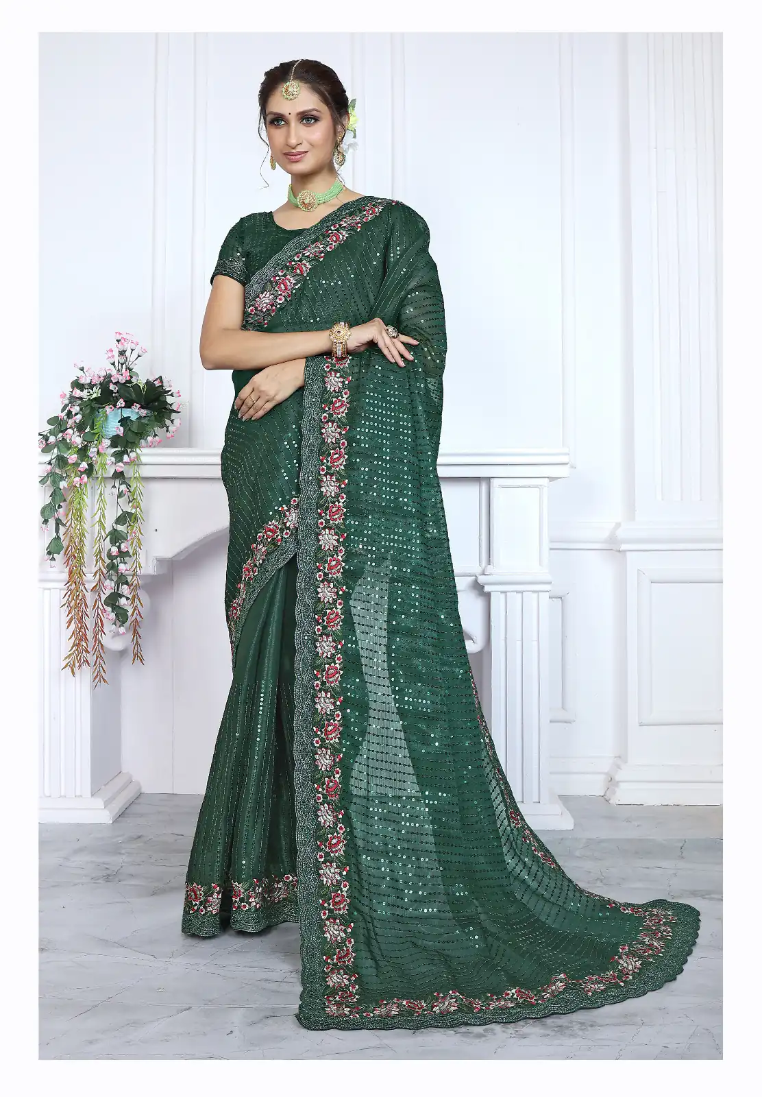 Green Premium Jimmy choo Silk Saree | Sarees, Bollywood Sarees, Creative Sarees, Designer Sarees, Embroidered Sarees, Ethnic Saree, Modern Digital sarees, Party Wear Sarees