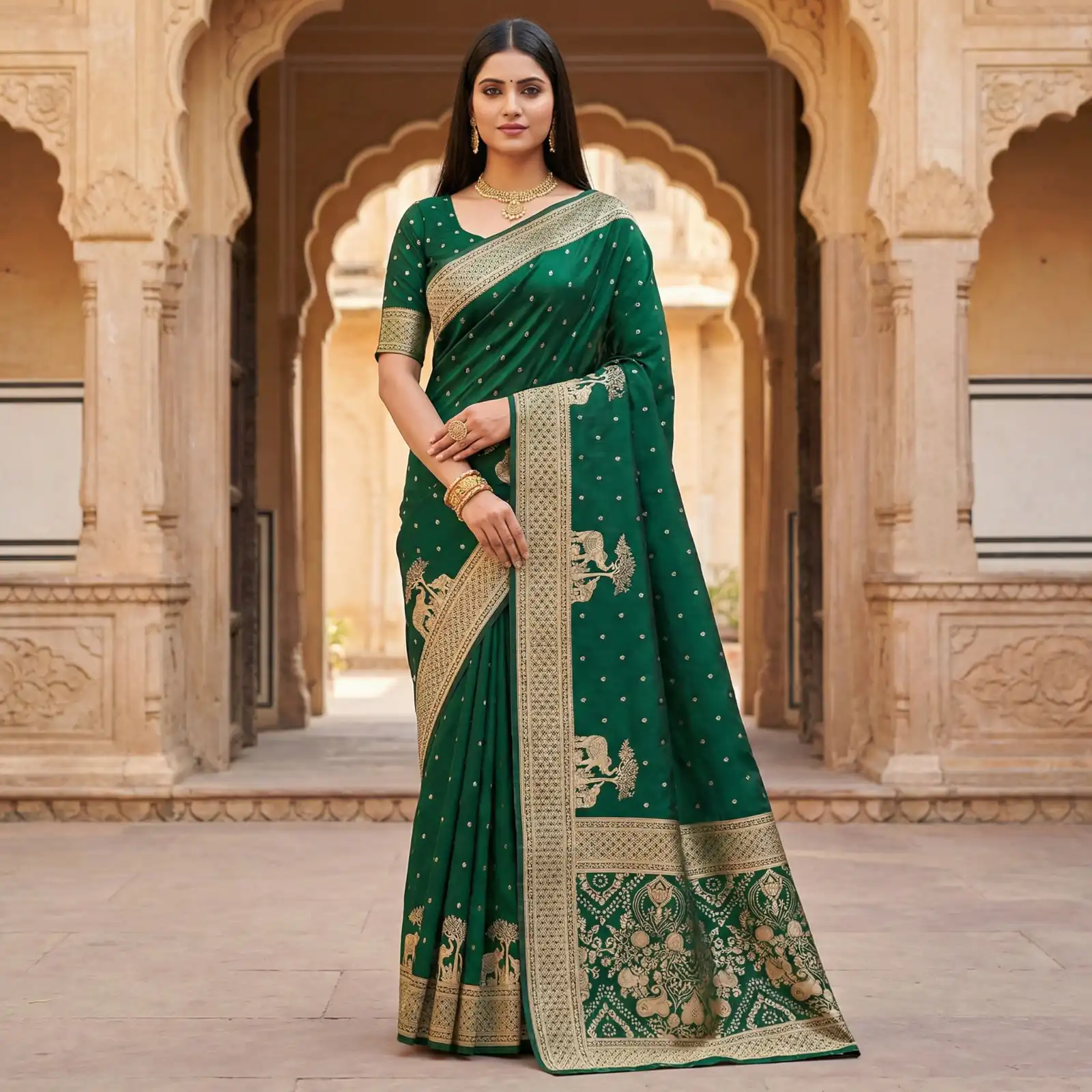 Green Pure Banarasi Silk Zari Lace Work Saree | Sarees, Bollywood Sarees, Creative Sarees, Designer Sarees, Embroidered Sarees, Ethnic Saree, Modern Digital sarees, Party Wear Sarees