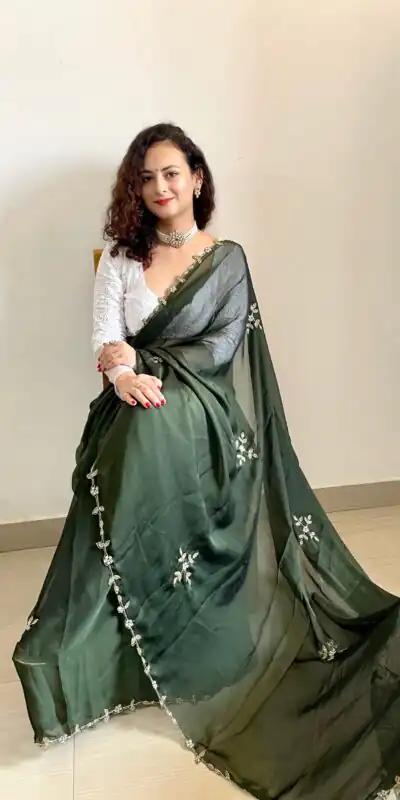 Green Rangoli Silk Handwork Cutwork Pearl Saree | Sarees, Bollywood Sarees, Creative Sarees, Designer Sarees, Embroidered Sarees, Ethnic Saree, Modern Digital sarees, Party Wear Sarees