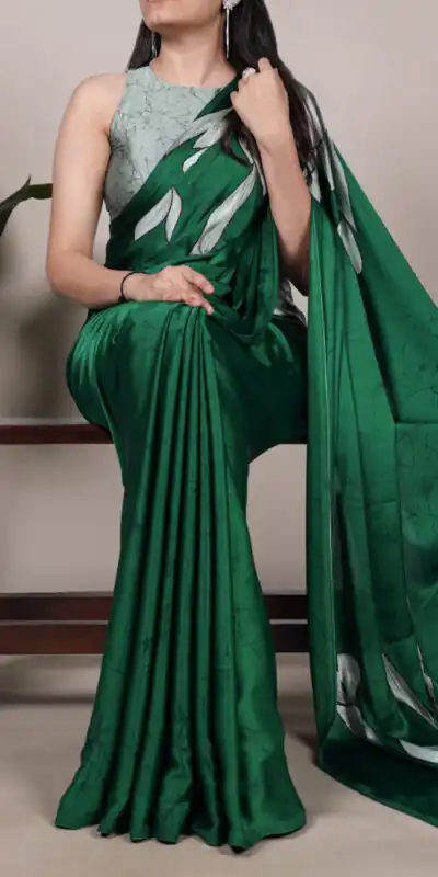 Green Satin Floral Printed Saree | Sarees, Bollywood Sarees, Creative Sarees, Designer Sarees, Embroidered Sarees, Ethnic Saree, Modern Digital sarees, Party Wear Sarees