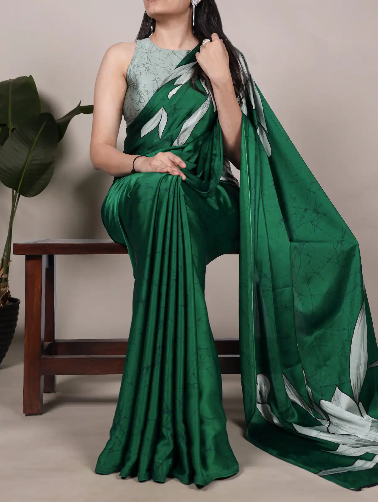 Green Satin Floral Printed Saree | Sarees, Bollywood Sarees, Creative Sarees, Designer Sarees, Embroidered Sarees, Ethnic Saree, Modern Digital sarees, Party Wear Sarees