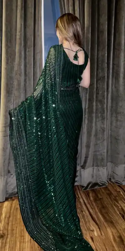 Green Sequin Georgette Embroidery Work Saree | Sarees, Bollywood Sarees, Creative Sarees, Designer Sarees, Embroidered Sarees, Ethnic Saree, Modern Digital sarees, Party Wear Sarees