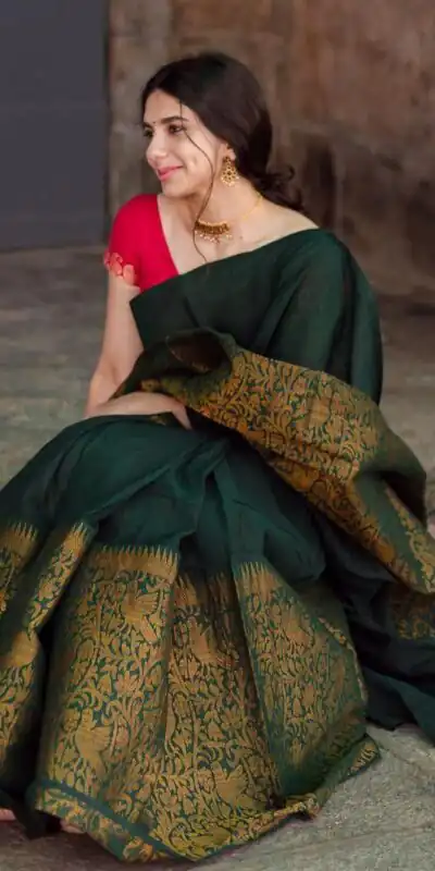 Green Soft Lichi Silk Jacquard Border Saree | Sarees, Bollywood Sarees, Creative Sarees, Designer Sarees, Embroidered Sarees, Ethnic Saree, Modern Digital sarees, Party Wear Sarees