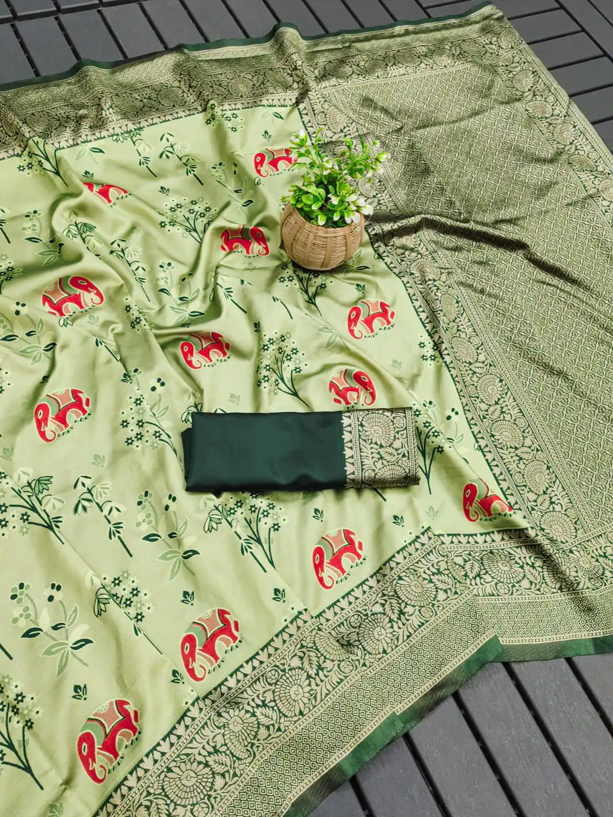 Green Soft Lichi Silk Jacquard Saree | Sarees, Bollywood Sarees, Creative Sarees, Designer Sarees, Embroidered Sarees, Ethnic Saree, Modern Digital sarees, Party Wear Sarees
