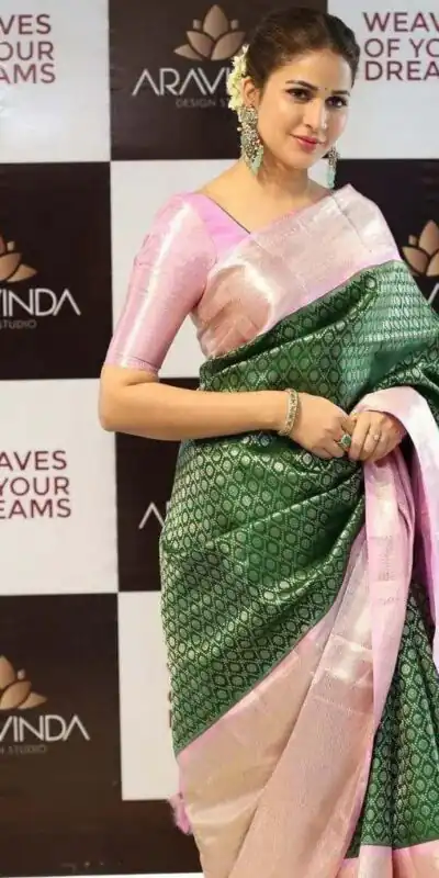 Green Soft Litchi Silk Jacquard Saree | Sarees, Bollywood Sarees, Creative Sarees, Designer Sarees, Embroidered Sarees, Ethnic Saree, Modern Digital sarees, Party Wear Sarees
