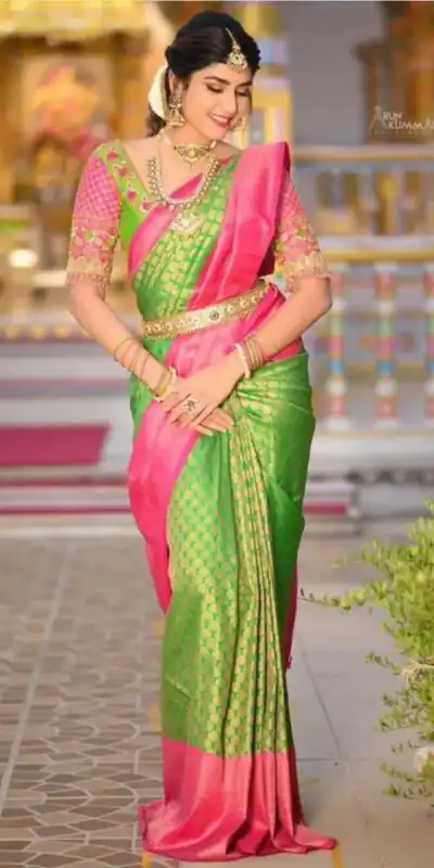 Green Soft Litchi Silk Jacquard Work On All Over Saree | Sarees, Bollywood Sarees, Creative Sarees, Designer Sarees, Embroidered Sarees, Ethnic Saree, Modern Digital sarees, Party Wear Sarees