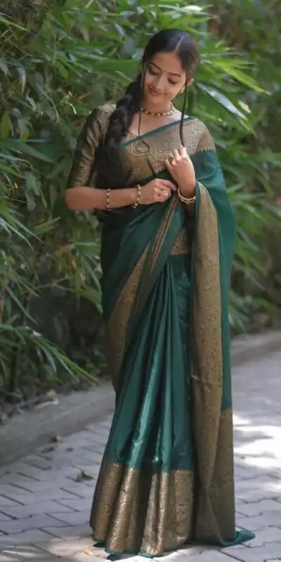 Green Soft Litchi Silk Jacquard Work Saree | Sarees, Bollywood Sarees, Creative Sarees, Designer Sarees, Embroidered Sarees, Ethnic Saree, Modern Digital sarees, Party Wear Sarees