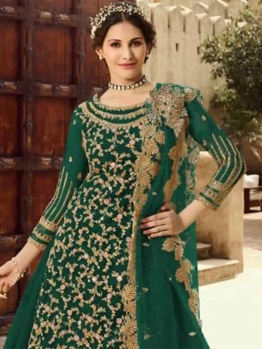 Green Soft Net With Embroidery Work Salwar Suit | Jump Suits, Salwar suit, Casual Suits, Creative suits, Designer Suits, Palazzo Suits, Party Wear Suits, Patiala Suits, Straight Suits