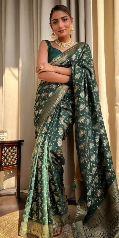 Green Soft Silk Jacquard All Over Work Saree | Sarees, Bollywood Sarees, Creative Sarees, Designer Sarees, Embroidered Sarees, Ethnic Saree, Modern Digital sarees, Party Wear Sarees
