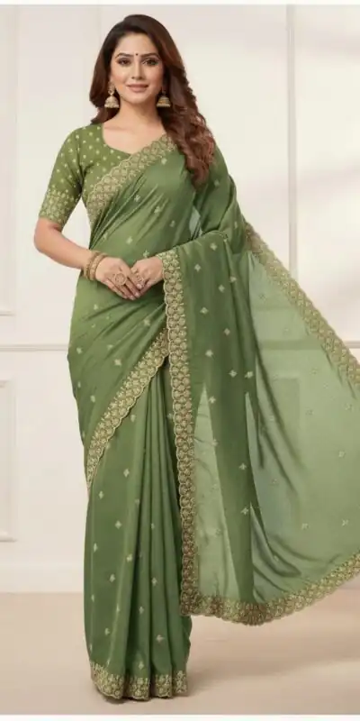 Green Star Georgette Embroidery Work Saree | Sarees, Bollywood Sarees, Creative Sarees, Designer Sarees, Embroidered Sarees, Ethnic Saree, Modern Digital sarees, Party Wear Sarees